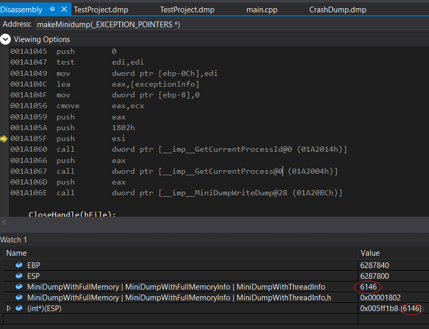 Debugging using Visual Studio’s disassembly window